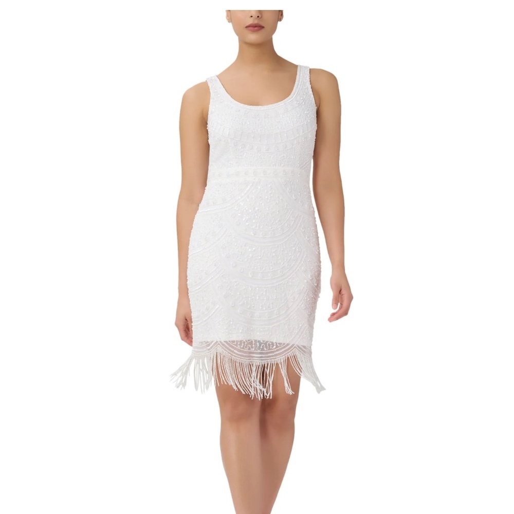 NWT Adrianna Papell White Ivory Beaded Fringe Dress Size 2 Bridal